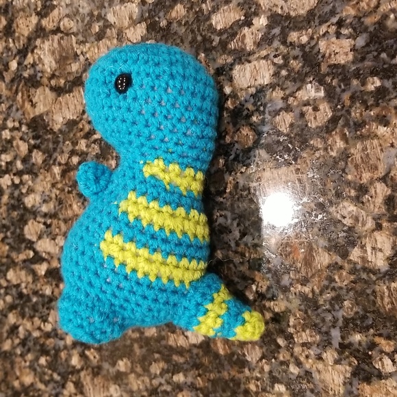SOLD - Crochet  Small Turquoise T Rex - Picture 7 of 10